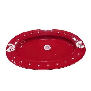 NEW MADE IN PORTUGAL ceramic bow & dot serving platter -red/white -16x11